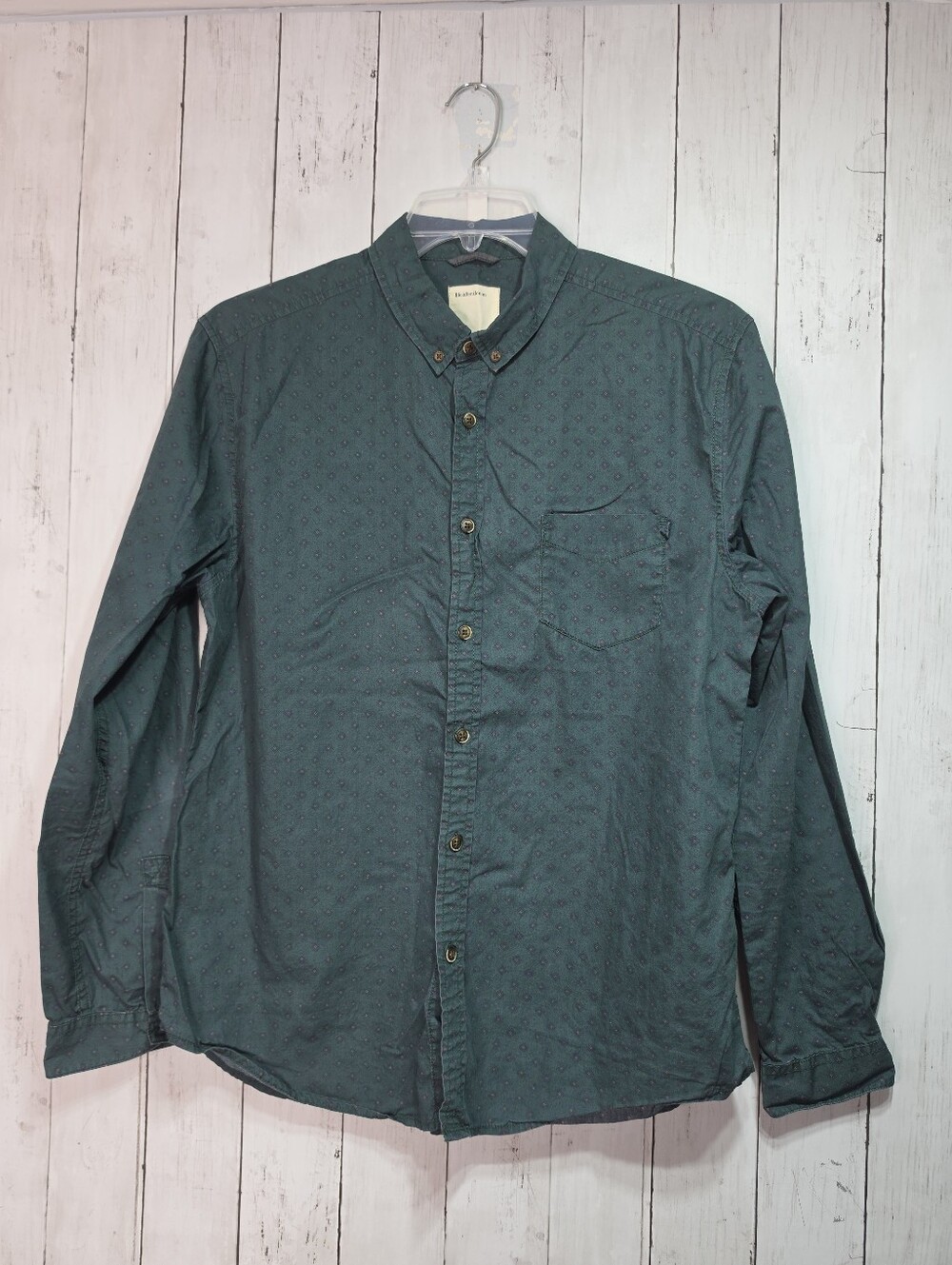 Life/After/Denim Men's Green Print Cotton Button Up Shirt Long Sleeve Size Large